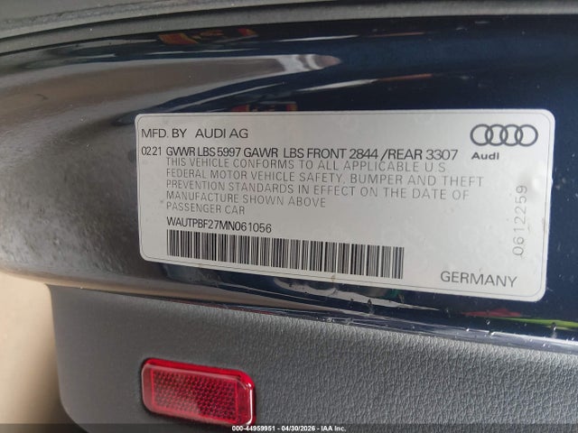Продаж на аукціоні авто 2021 Audi A7 Sportback Premium Plus 55 Tfsi E Quattro S Tronic, vin: WAUTPBF27MN061056, номер лоту: 44959951