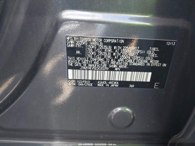 44959959 :رقم المزاد ، JTMZFREV5ED030299 vin ، 2014 Toyota Rav4 Le مزاد بيع
