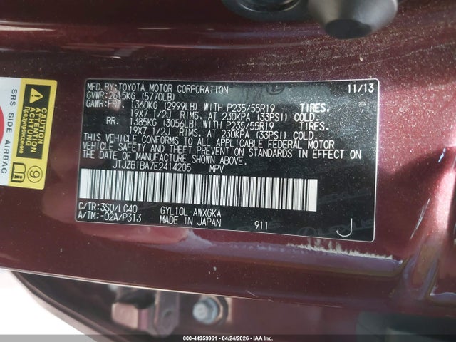 2014 Lexus Rx 450h მანქანა იყიდება აუქციონზე, vin: JTJZB1BA7E2414205, აუქციონის ნომერი: 44959961