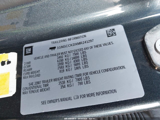 Chevrolet Suburban 2wd Lt 2021 1GNSCCKDXMR241297 Image 9