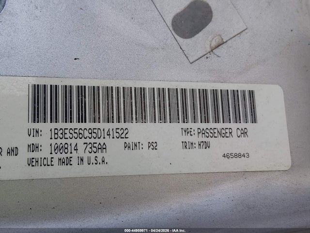 Продаж на аукціоні авто 2005 Dodge Neon Sxt, vin: 1B3ES56C95D141522, номер лоту: 44959971