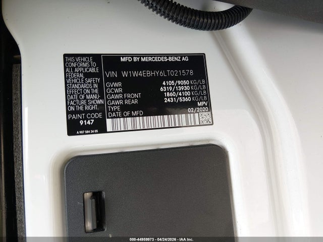 44959973 :رقم المزاد ، W1W4EBHY6LT021578 vin ، 2020 Mercedes-benz Sprinter 2500 Standard Roof V6 مزاد بيع
