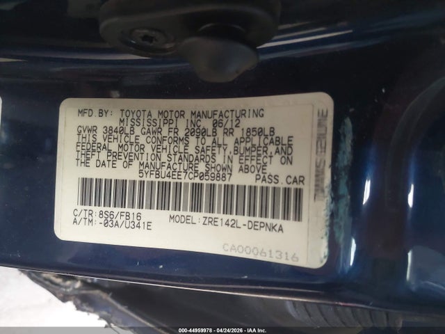 Продаж на аукціоні авто 2012 Toyota Corolla Le, vin: 5YFBU4EE7CP059887, номер лоту: 44959978