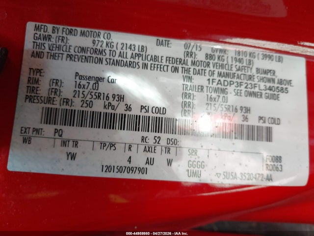 Ford FOCUS SE 2015 1FADP3F23FL340585 Image 9