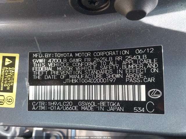 Продажа на аукционе авто 2013 Lexus Es 350, vin: JTHBK1GG4D2000197, номер лота: 44959989