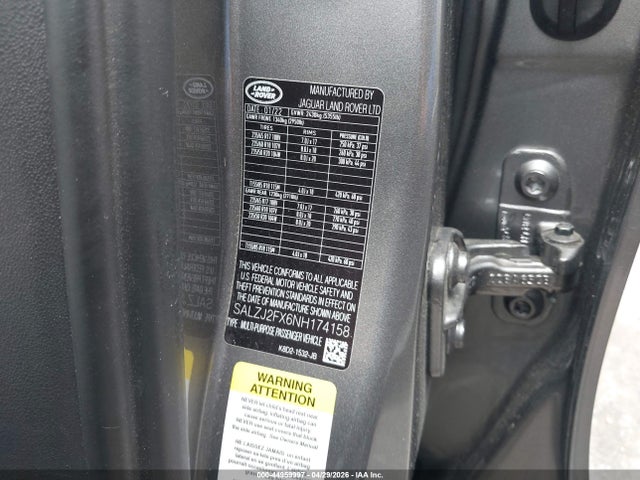 Продажа на аукционе авто 2022 Land Rover Range Rover Evoque S, vin: SALZJ2FX6NH174158, номер лота: 44959997