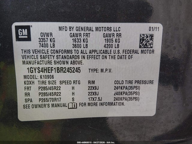 Продажа на аукционе авто 2011 Cadillac Escalade Esv Luxury, vin: 1GYS4HEF1BR245245, номер лота: 44960015