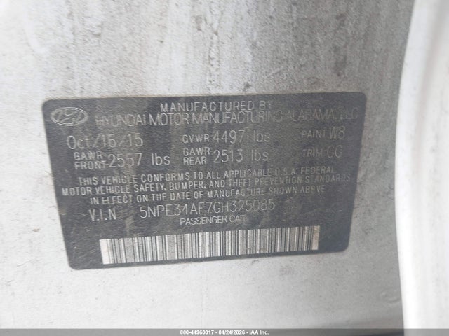 Aukcja sprzedaży 2016 Hyundai Sonata Limited, vin: 5NPE34AF7GH325085, numer aukcji: 44960017