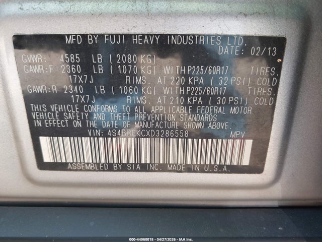 Продаж на аукціоні авто 2013 Subaru Outback 2.5i Limited, vin: 4S4BRCKCXD3286558, номер лоту: 44960018