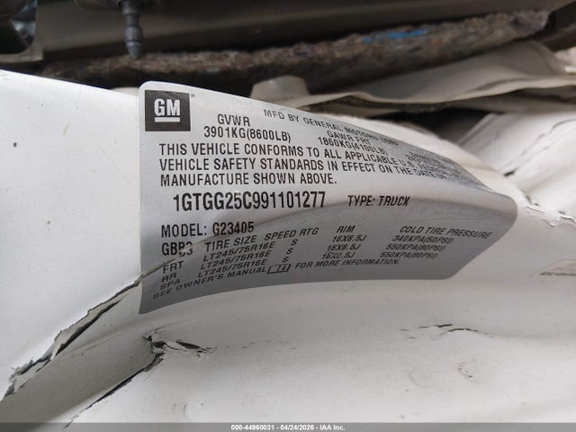 44960031 :رقم المزاد ، 1GTGG25C991101277 vin ، 2009 Gmc Savana 2500 Work Van مزاد بيع