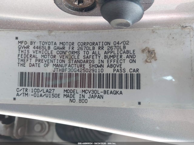 Продаж на аукціоні авто 2002 Lexus Es 300, vin: JTHBF30G425029110, номер лоту: 44960034