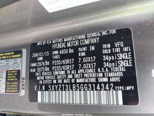 Продажа на аукционе авто 2016 Hyundai Santa Fe Sport 2.4l, vin: 5XYZT3LB5GG314342, номер лота: 44960036
