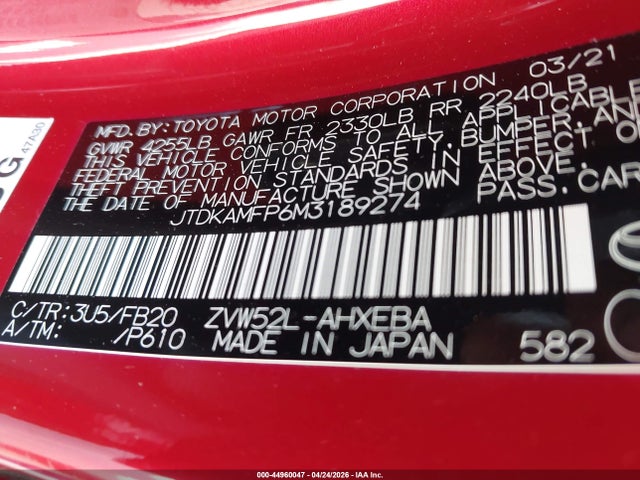 Toyota Prius Prime Le 2021 JTDKAMFP6M3189274 Image 9