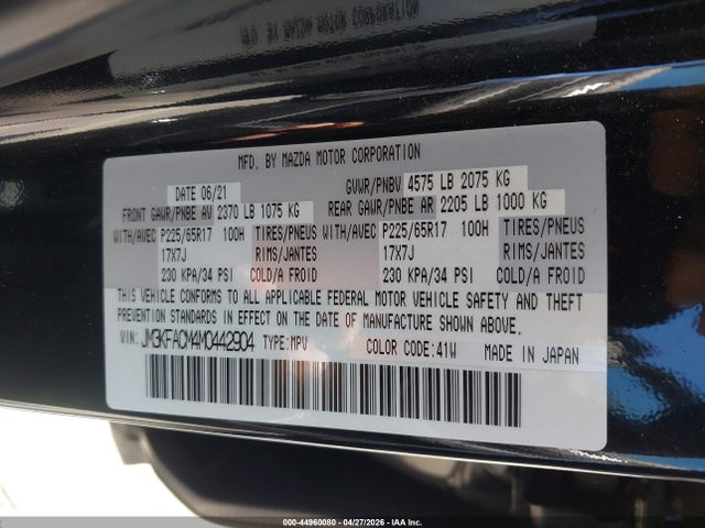 Продажа на аукционе авто 2021 Mazda Cx-5 Touring, vin: JM3KFACM4M0442904, номер лота: 44960080