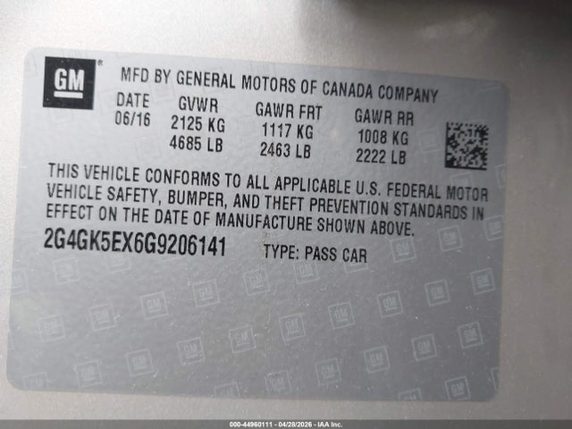 Продаж на аукціоні авто 2016 Buick Regal Turbo, vin: 2G4GK5EX6G9206141, номер лоту: 44960111