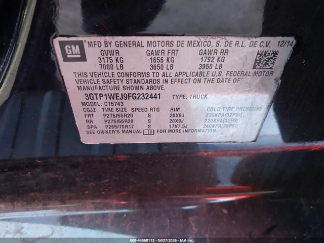 Продажа на аукционе авто 2015 Gmc Sierra 1500 Denali, vin: 3GTP1WEJ9FG232441, номер лота: 44960113