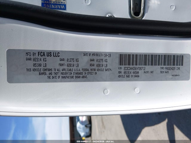 Aukcja sprzedaży 2019 Dodge Charger Gt Rwd, vin: 2C3CDXHG5KH726712, numer aukcji: 44960117