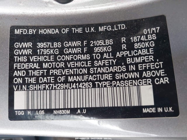 SHHFK7H29HU414263 Honda Civic Lx