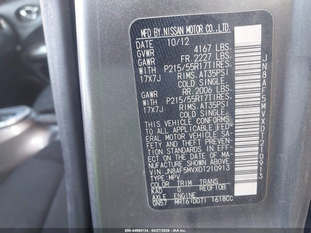 2013 Nissan Juke S მანქანა იყიდება აუქციონზე, vin: JN8AF5MVXDT210913, აუქციონის ნომერი: 44960134