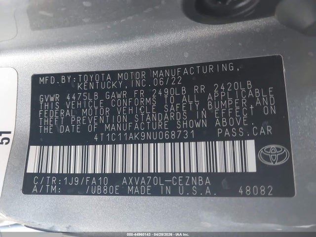Toyota CAMRY LE 2022 4T1C11AK9NU068731 Image 9