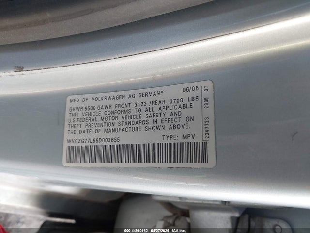 Продаж на аукціоні авто 2006 Volkswagen Touareg V6, vin: WVGZG77L66D003655, номер лоту: 44960162