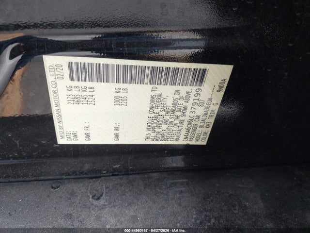 2020 Nissan Maxima Sv Xtronic Cvt მანქანა იყიდება აუქციონზე, vin: 1N4AA6CV6LC379199, აუქციონის ნომერი: 44960167