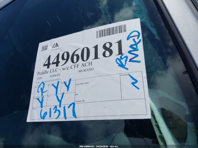 5N1AZ2AJ1LN114511 Nissan Murano S Fwd
