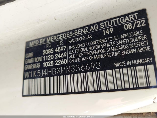 Aukcja sprzedaży 2023 Mercedes-benz Cla 250 Coupe 4matic, vin: W1K5J4HBXPN336693, numer aukcji: 44960195