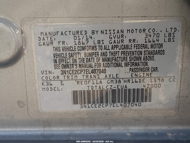 Nissan Versa Note S Plus 2014 3N1CE2CP7EL407040 Image 9