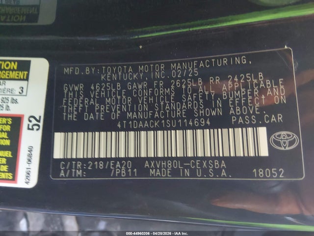 Aukcja sprzedaży 2025 Toyota Camry Se, vin: 4T1DAACK1SU114694, numer aukcji: 44960206