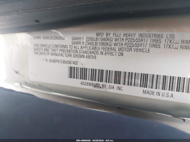 Продажа на аукционе авто 2005 Subaru Outback 2.5xt Limited, vin: 4S4BP67C854387402, номер лота: 44960208