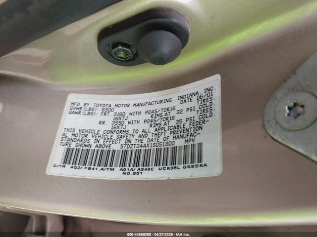 Продаж на аукціоні авто 2001 Toyota Sequoia Sr5 V8, vin: 5TDZT34AX1S051300, номер лоту: 44960209