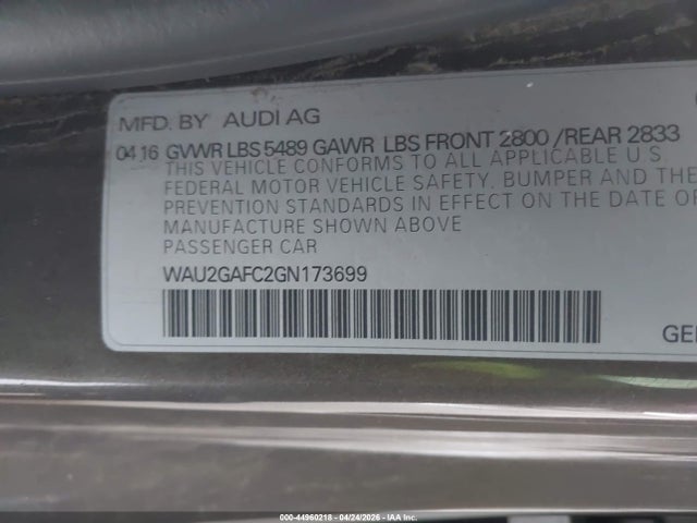 44960218 :رقم المزاد ، WAU2GAFC2GN173699 vin ، 2016 Audi A7 3.0t Premium Plus مزاد بيع
