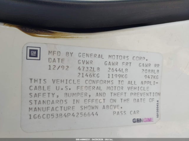 Продаж на аукціоні авто 1993 Cadillac Deville, vin: 1G6CD53B4P4256644, номер лоту: 44960231