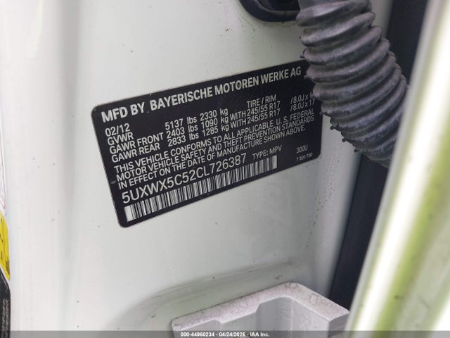 Aukcja sprzedaży 2012 Bmw X3 Xdrive28i, vin: 5UXWX5C52CL726387, numer aukcji: 44960234