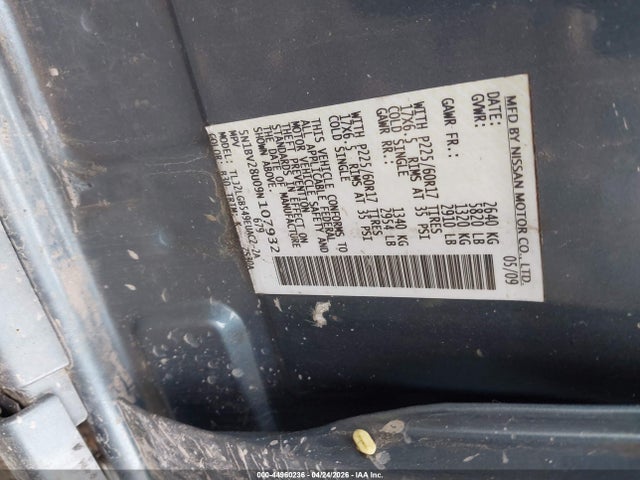 Aukcja sprzedaży 2009 Nissan Quest 3.5 Se, vin: 5N1BV28U09N107932, numer aukcji: 44960236
