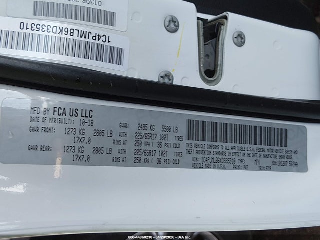 2019 Jeep Cherokee Latitude Plus 4x4 მანქანა იყიდება აუქციონზე, vin: 1C4PJMLB6KD335310, აუქციონის ნომერი: 44960238