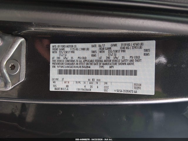 1FMCU9GDXHUE50284 Ford ESCAPE SE
