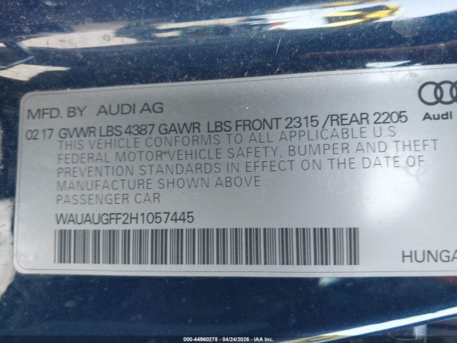 Aukcja sprzedaży 2017 Audi A3 2.0t Premium, vin: WAUAUGFF2H1057445, numer aukcji: 44960278