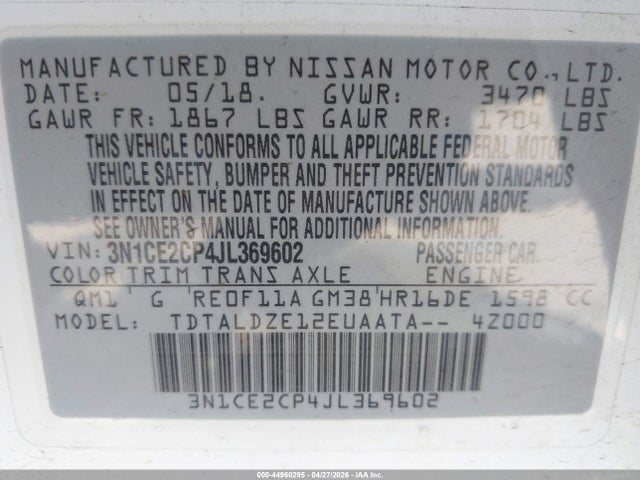Nissan Versa Note Sv 2018 3N1CE2CP4JL369602 Image 9