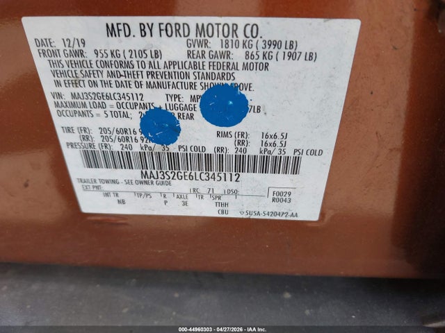 MAJ3S2GE6LC345112 Ford Ecosport Se
