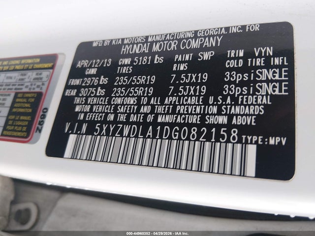 Aukcja sprzedaży 2013 Hyundai Santa Fe Sport 2.0t, vin: 5XYZWDLA1DG082158, numer aukcji: 44960352