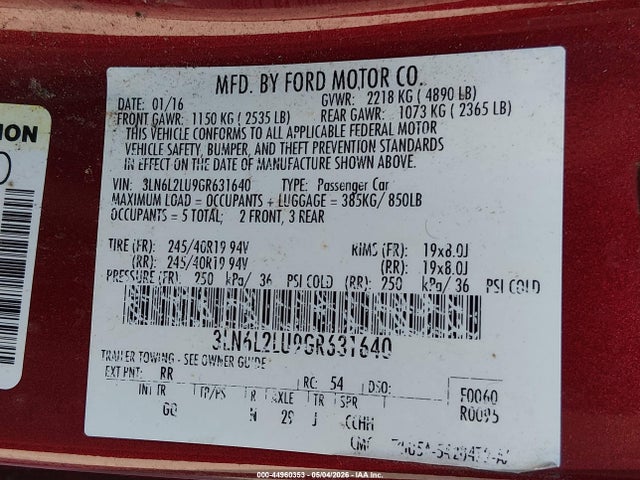 Lincoln MKZ HYBRID 2016 3LN6L2LU9GR631640 Image 9