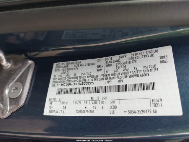 Ford ESCAPE SEL 2018 1FMCU9HD3JUB33225 Image 9