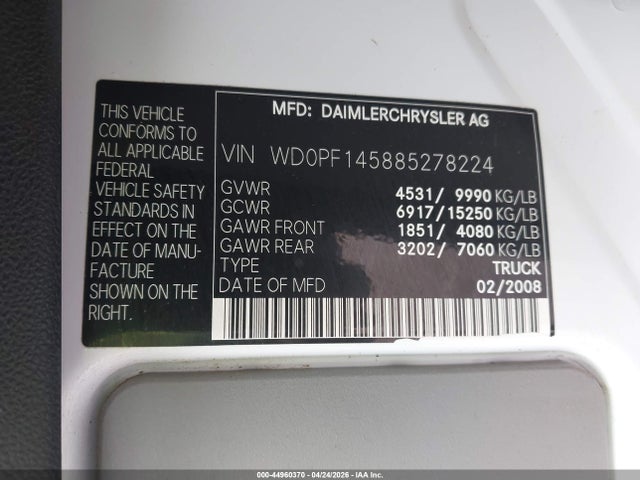 Продажа на аукционе авто 2008 Dodge Sprinter Van 3500 High Roof, vin: WD0PF145885278224, номер лота: 44960370