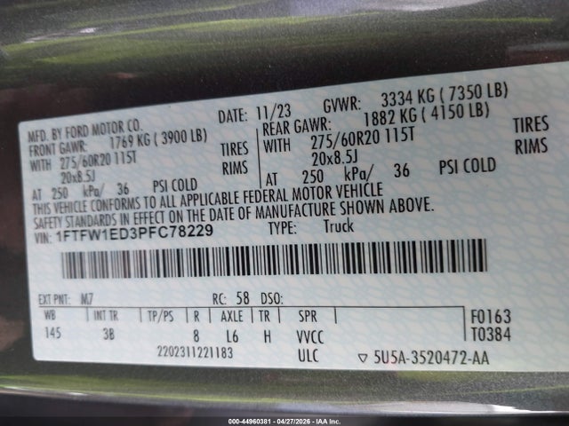 Ford F-150 Platinum 2023 1FTFW1ED3PFC78229 Image 9