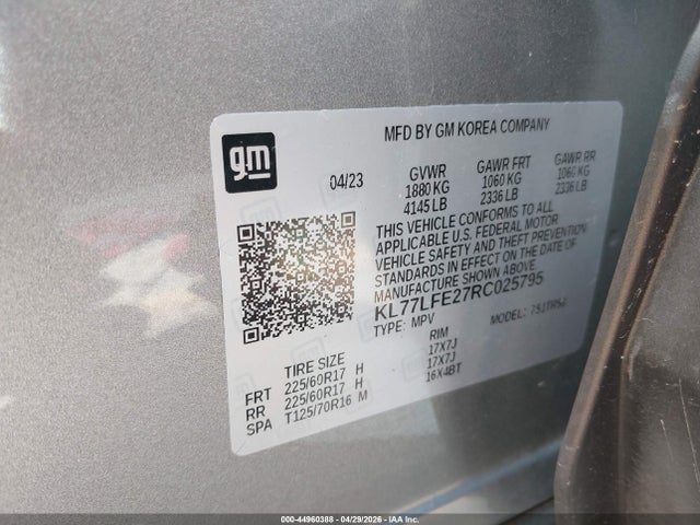 Aukcja sprzedaży 2024 Chevrolet Trax Fwd Sp, vin: KL77LFE27RC025795, numer aukcji: 44960388