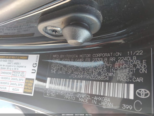 Aukcja sprzedaży 2022 Toyota Prius Prime Limited, vin: JTDKAMFPXN3228854, numer aukcji: 44960400