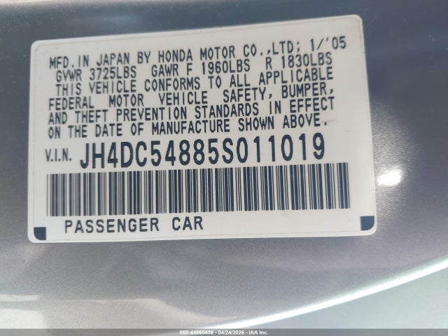 Aukcja sprzedaży 2005 Acura Rsx, vin: JH4DC54885S011019, numer aukcji: 44960406