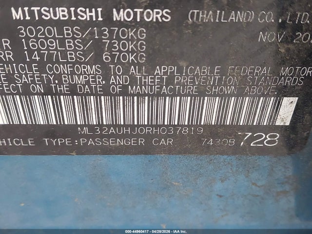 Продажа на аукционе авто 2024 Mitsubishi Mirage Es/le, vin: ML32AUHJ0RH037819, номер лота: 44960417